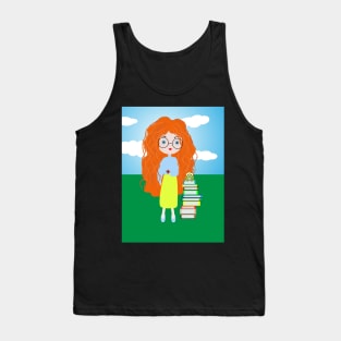 girl and books illustration, Tank Top